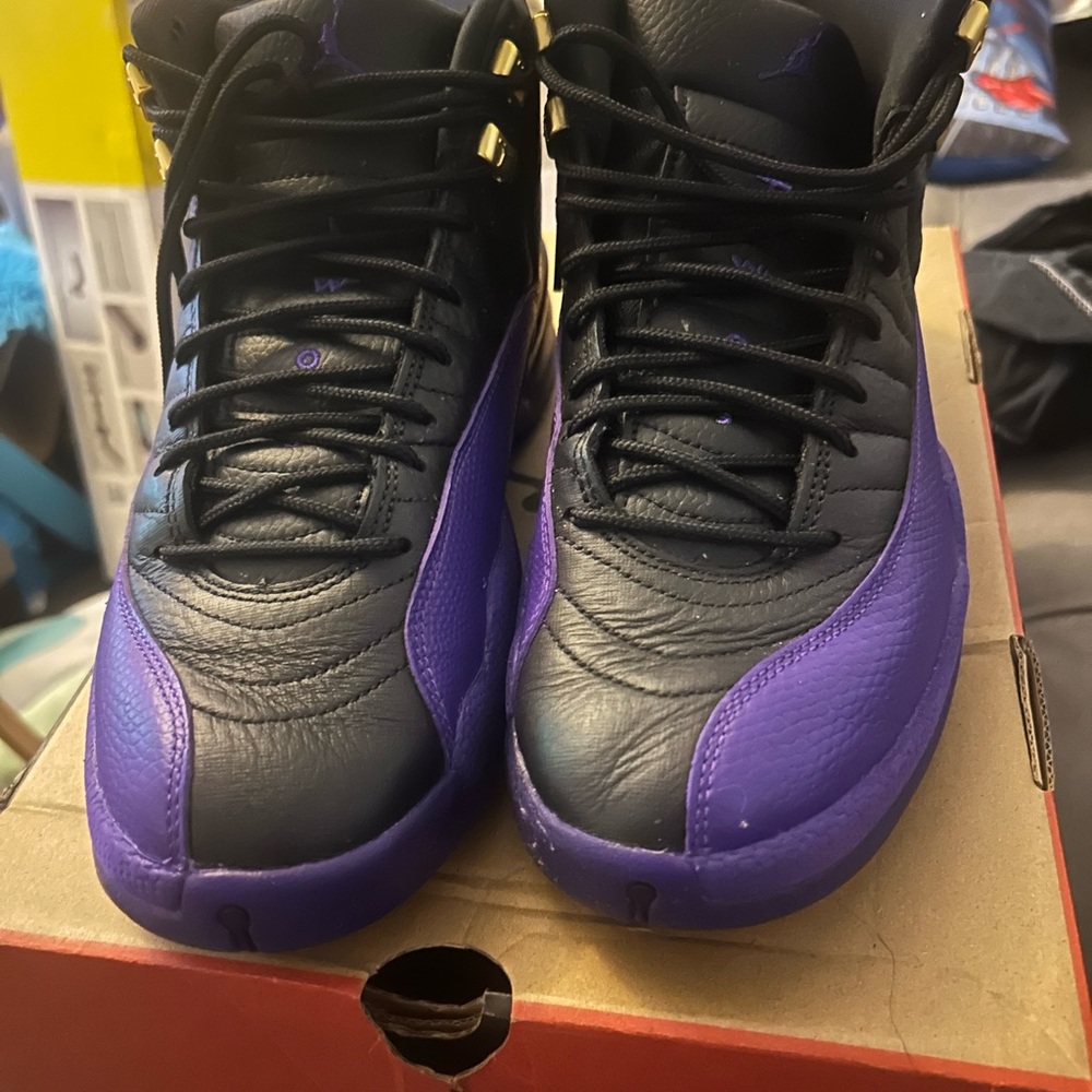 Jordan Black and Purple Athletic Shoes with Iconic Design